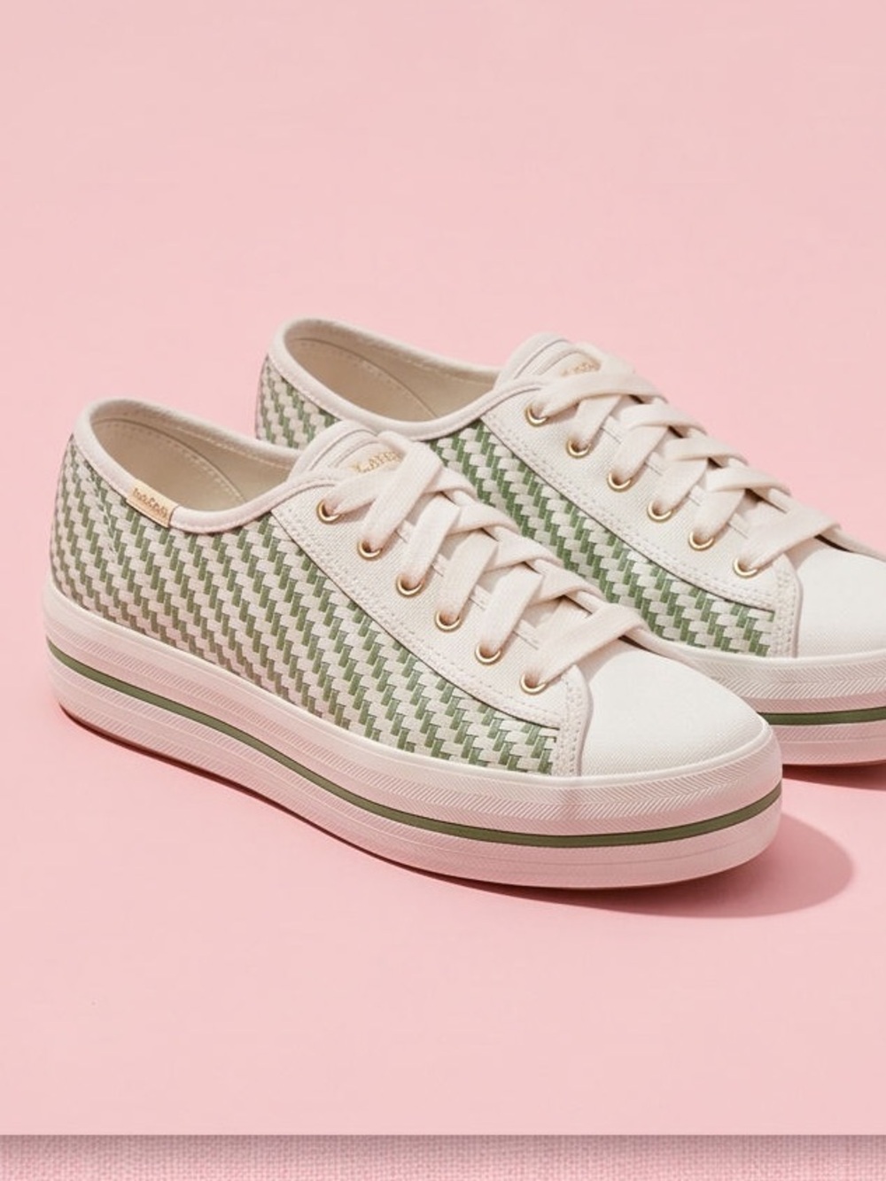 Kate Spade X Keds Green Woven Platform Lace-Up Sneakers size 6.5 - Picture 3 of 7